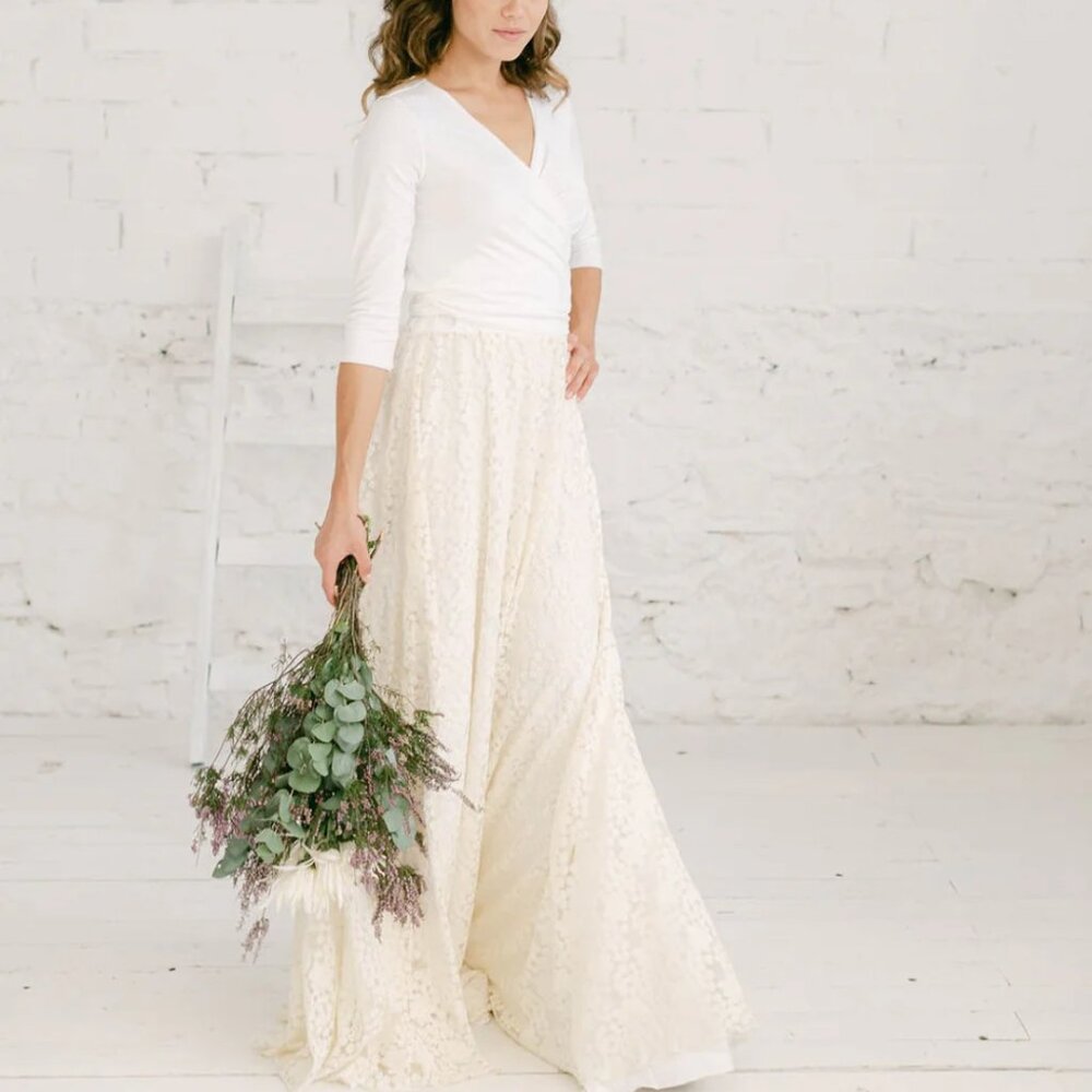 Spanish made wedding dress with vintage lace skirt
